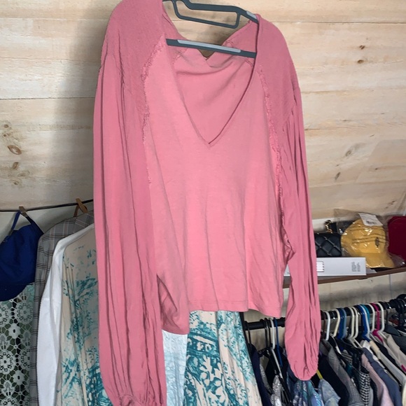 NWOT- Free People- Kathy LS Tee- Blush- Oversized Small - Picture 3 of 10